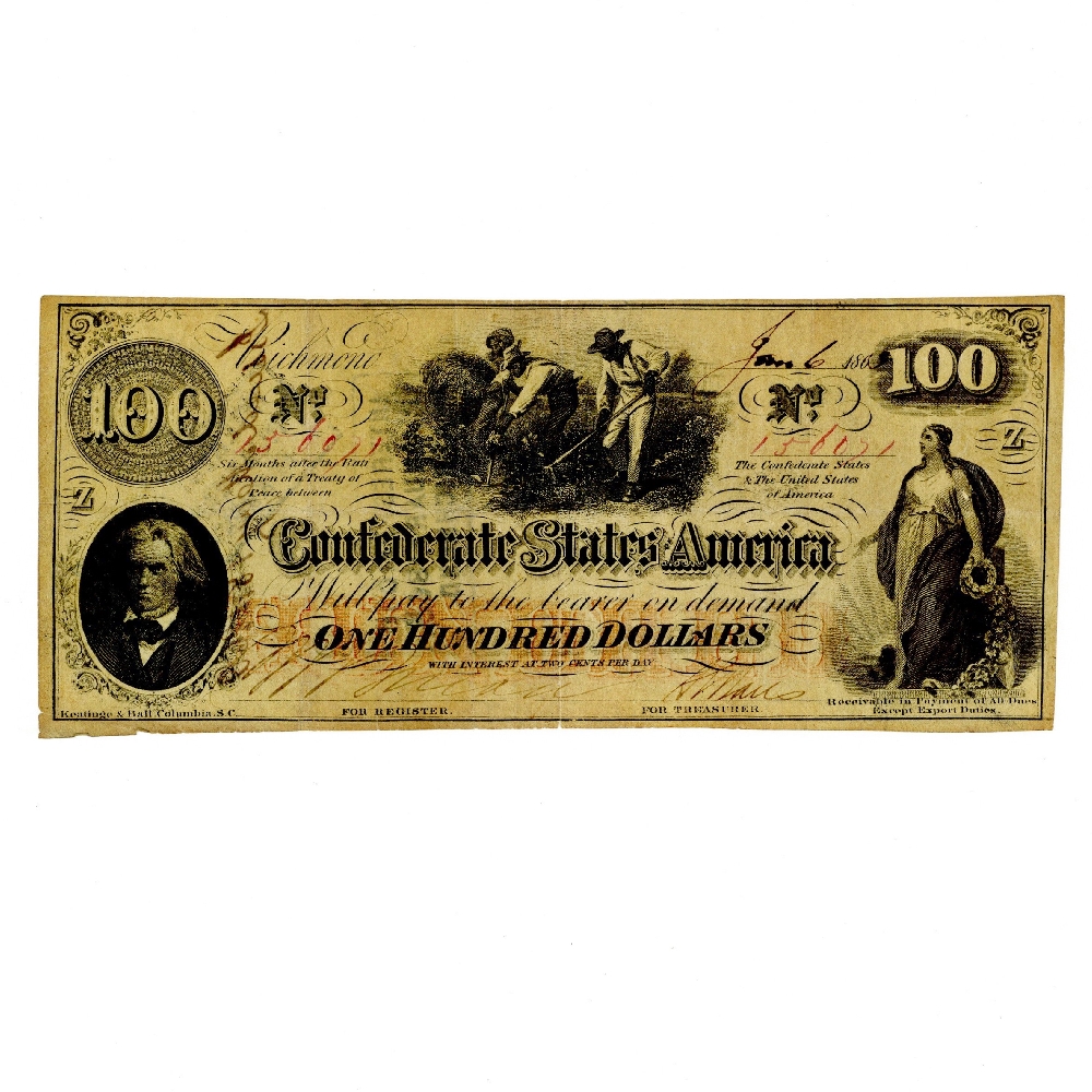 アメリカ連合国（南部連合） 100DOLLARS 紙幣 1862年 並品 | ミスター