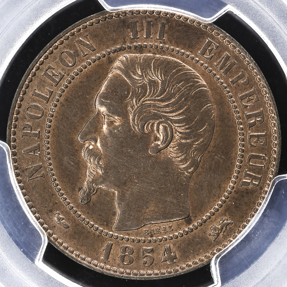 フランス ナポレオン3世(1852~70) 10Centimes銅貨 1854D PCGS-MS64RB