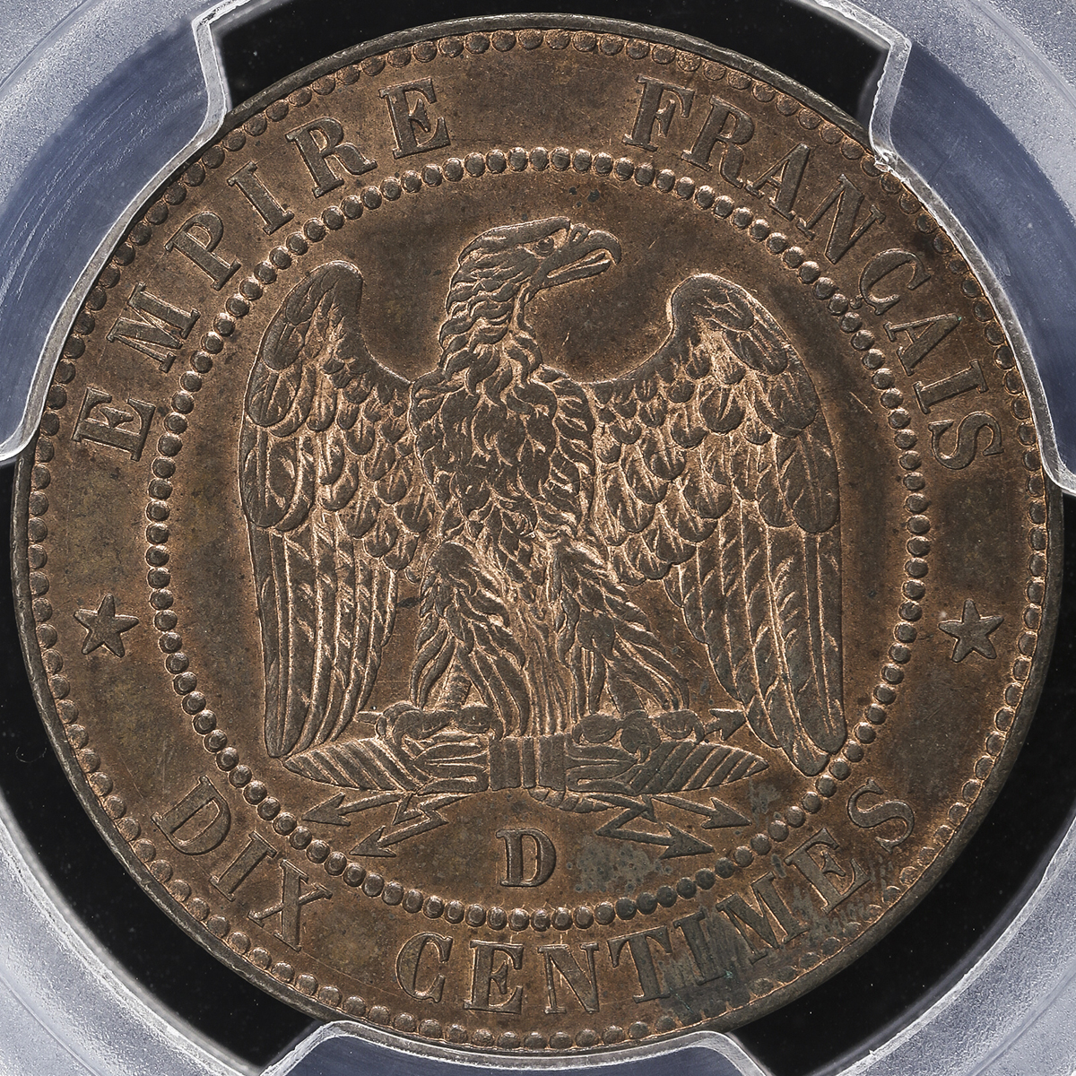 フランス ナポレオン3世(1852~70) 10Centimes銅貨 1854D PCGS-MS64RB 