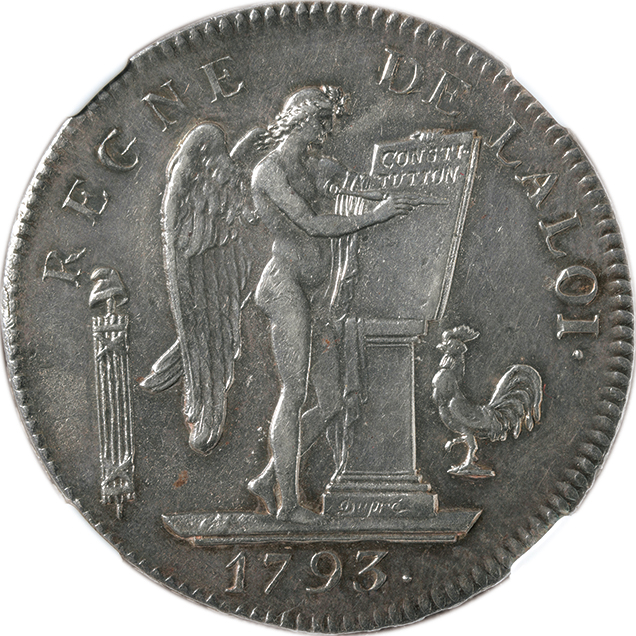 フランス エキュ銀貨（6リーブル銀貨） 1793年 L'AN II （A） NGC AU58