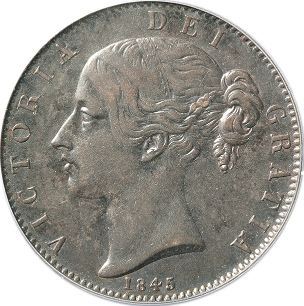 イギリス ヴィクトリア女王 クラウン銀貨 1845年 ヤングヘッド PCGS 
