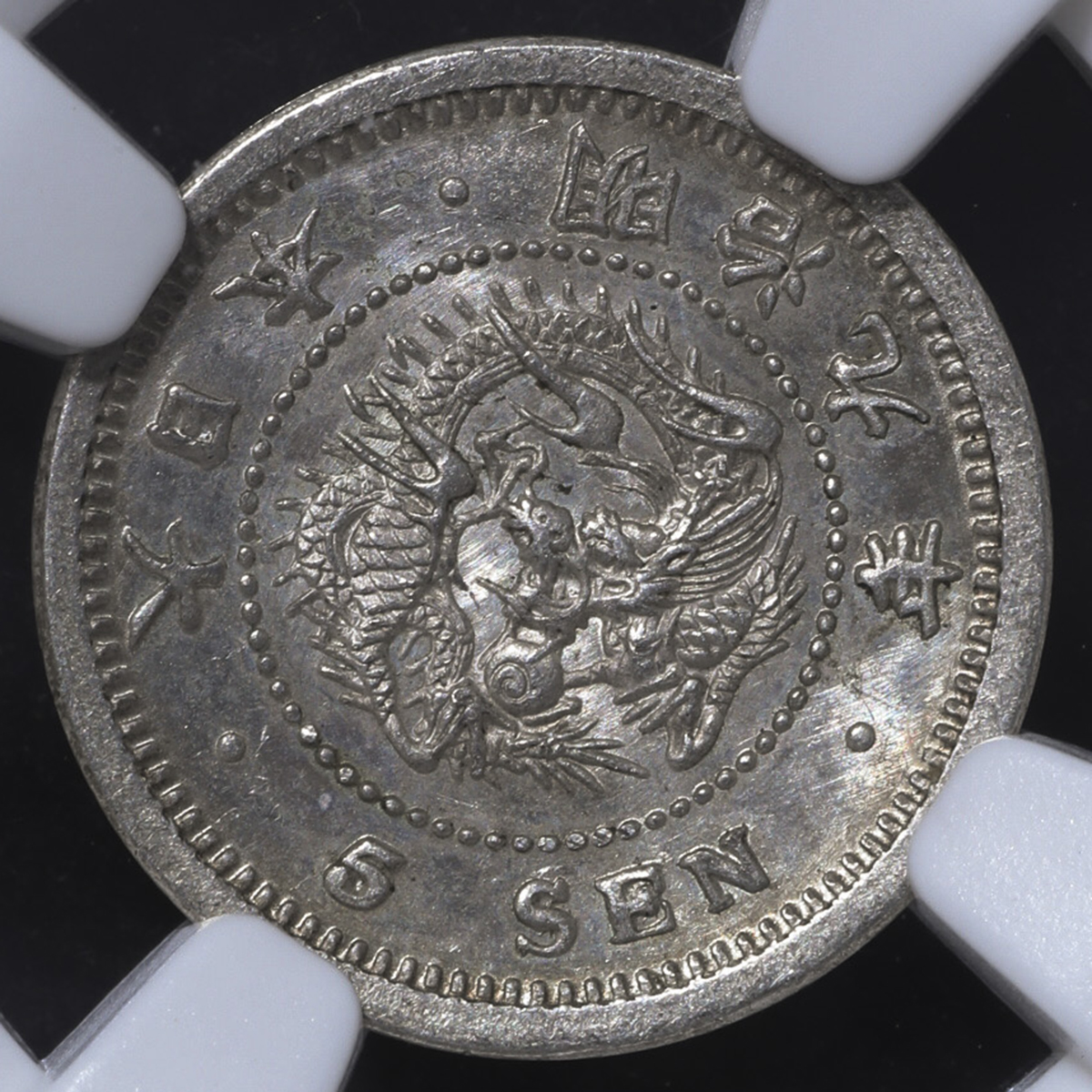 日本 竜五銭銀貨 Dragon 5Sen 明治9年(1876) NGC-MS62 AU~UNC