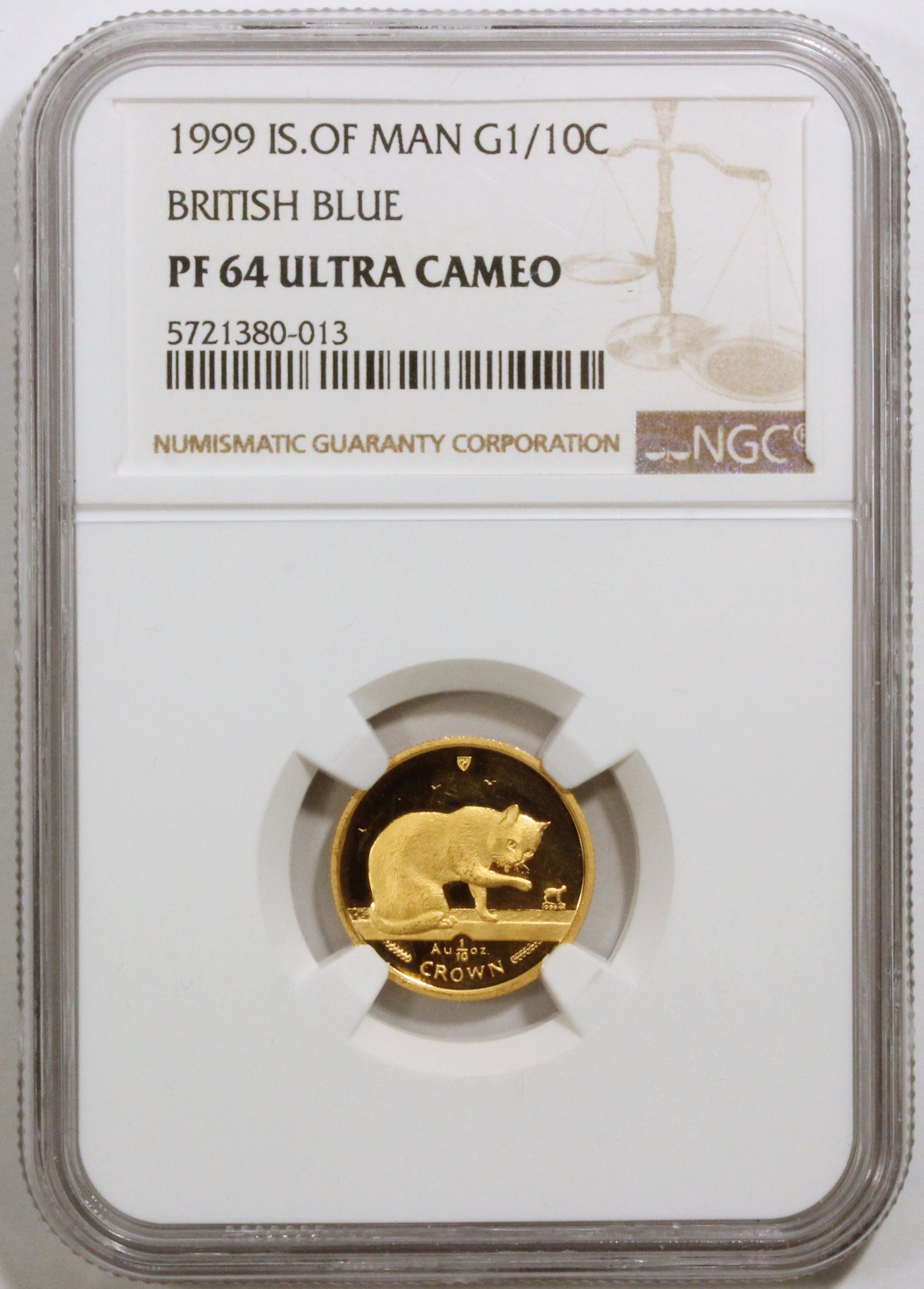 マン島 1/10クラウン金貨 1999年 NGC PF64 キャット 古銭 コイン 